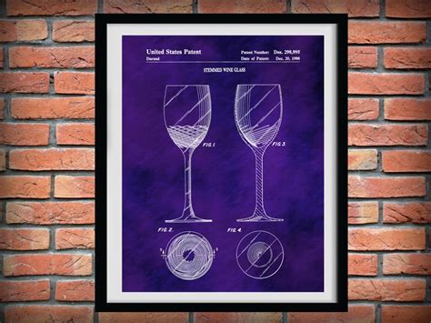 1988 Wine Glass Patent Print Wine Glass Poster Wine Collector Decor Winery Decor Wine