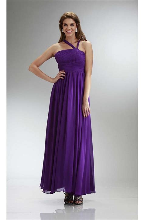Graceful Asymmetrical Strap Long Purple Chiffon Ruched Bridesmaid Dress