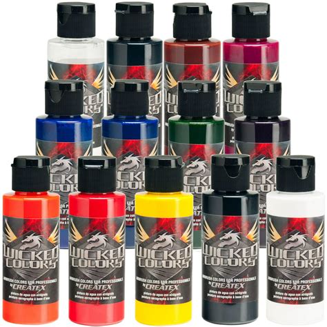 12 Createx Wicked Colors Detail Airbrush Paint Kit Hobby Craft Art