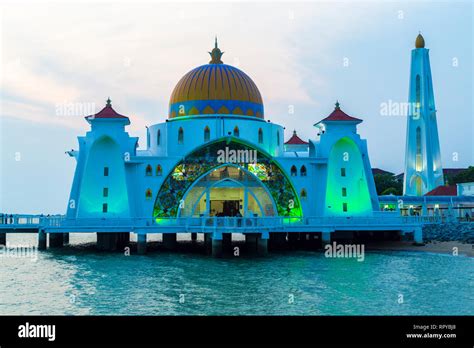 Melaka Straits Mosque Masjid Selat The Floating Mosque Early Evening