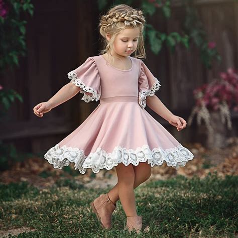 Sunshine Swing Pink Lace Flower Dress For Girls Clothes Baby Girl
