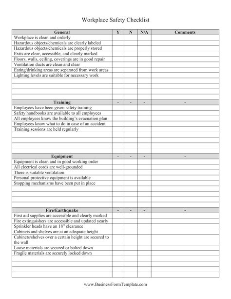 Osha Safety Checklist Template