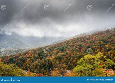 Fog Rolls In Over Mountain Slop In Fall Stock Photo Image Of