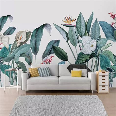 Photo Wallpaper 3d Tropical Plants Flowers And Birds Murals Living Room