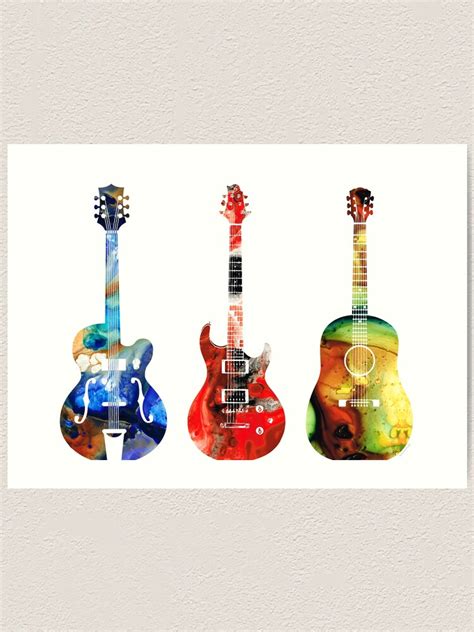 Guitar Threesome Colorful Guitars By Sharon Cummings Art Print For