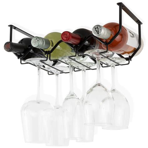 Wallniture Piccola Under Cabinet Wine Rack And Glass Holder For 4 Bottle 6 Stemware Glasses