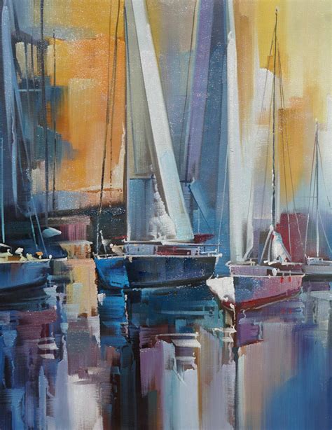Large Modern Abstract Seascape Sailing Boat Ocean Sea Panoramic Canvas