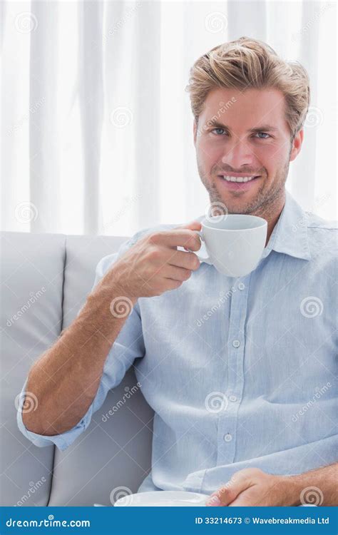 Cheerful Man Drinking A Coffee Stock Image Image Of Happy Light