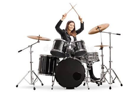 Young Female Drummer Starting A Drum Session Stock Image Image Of