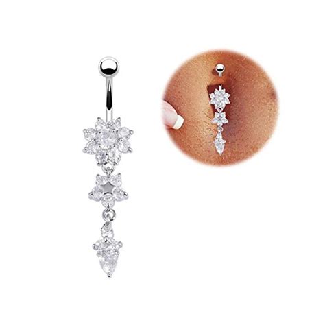 Drop Shipping Sexy Crystal Flower Body Dangle Bars Belly Button Rings Belly Piercing Cz Jewelry