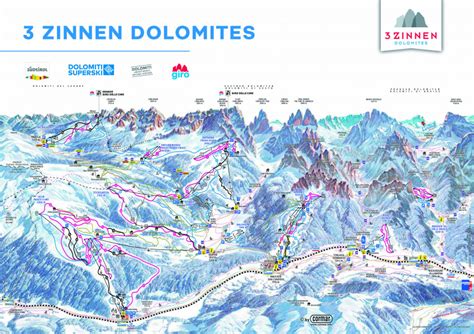 3 Zinnen Dolomites Trail Map Piste Map Panoramic Mountain Map
