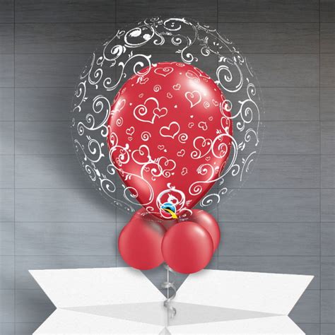 Personalisable Inflated Swirl Hearts Fancy Filigree Balloon Filled