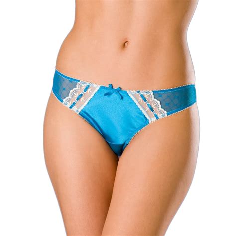 Ladies Camille Blue Satin Ribbon Knickers Womens Lingerie Lace Thong