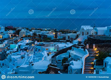 Santorini Landscape With View Of Oia At Dusk Stock Photo Image Of