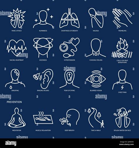 Panic Attack Icon Set In Line Style Mental Disorder Symbols Vector