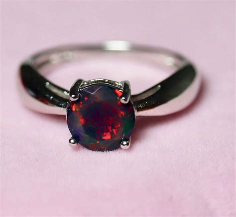 Natural Black Opal Black Opal Ring Classic Silver Ring Opal Promise