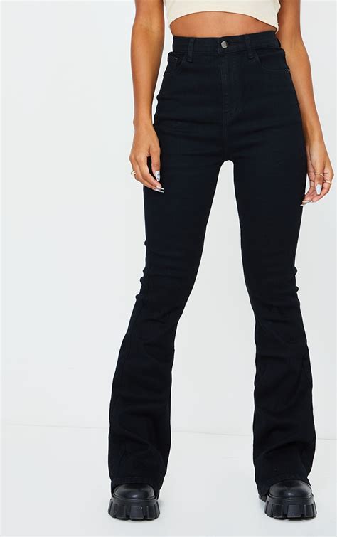 black 5 pocket stretch flared jean denim prettylittlething usa