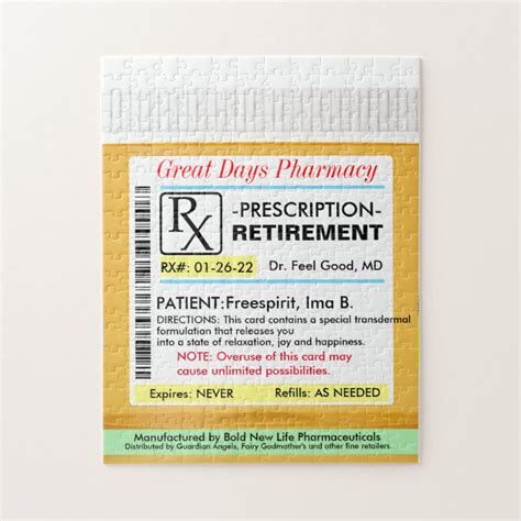 Funny Retirement Prescription Rx Jigsaw Puzzle Zazzle