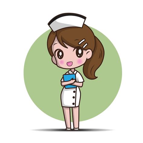 Enfermera De Personaje De Dibujos Animados Lindo Vector Premium