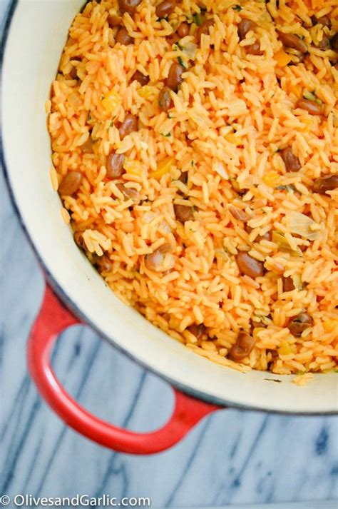 Puerto rican rice and beans (habichuelas guisadas) | kitchen gidget. Sofrito Rice & Beans | Olives & Garlic | Spanish rice ...