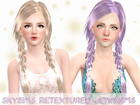 Shiny Long Hair And Dual Braid Nightcrawler By SkySims Retextured By Jenni Sims Sims Hairs