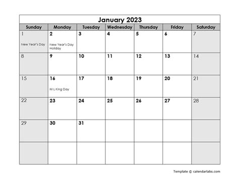 Template Free Printable 2023 Monthly Calendar With Holidays