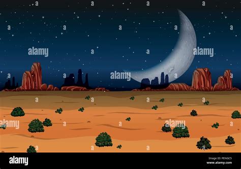 A Desert Landscape At Night Illustration Stock Vector Image And Art Alamy