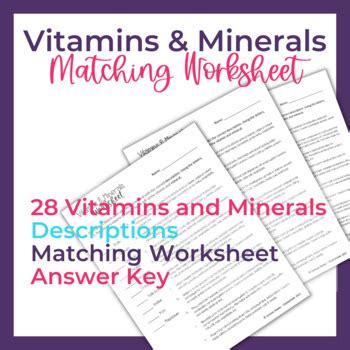 Vitamin And Mineral Worksheet By ShipleyMade TPT