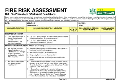 Fire Risk Assessment Form Fire Risk Assessment Assessment