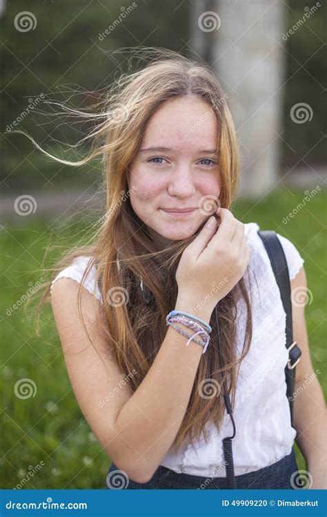 Young Cute Teen Girl Portrait Outdoors Nature Stock Photo Image Of