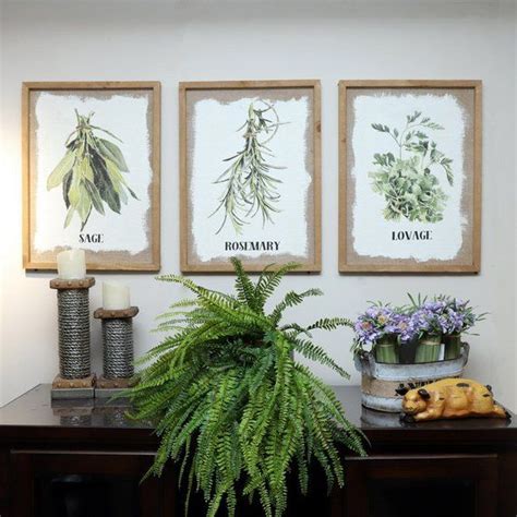 Wood Framed Kitchen Herb Prints Framed Wall Decor With Culinary Herbs