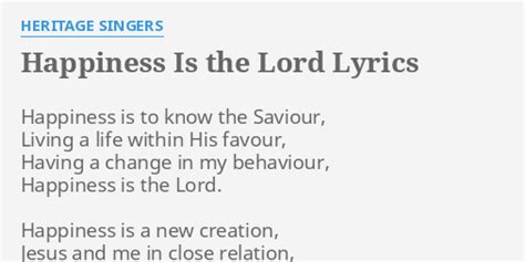 Happiness Is The Lord Lyrics By Heritage Singers Happiness Is To Know
