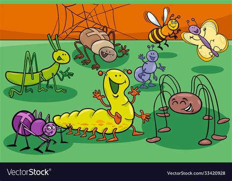 Cute Insects And Bugs Cartoon Characters Group Vector Image
