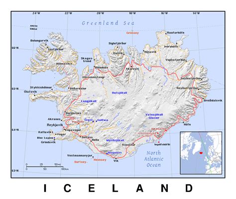 Detailed Political Map Of Iceland With Relief Iceland Europe