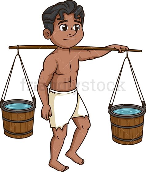 Male Slave Carrying Water Buckets Cartoon Clipart Vector Friendlystock
