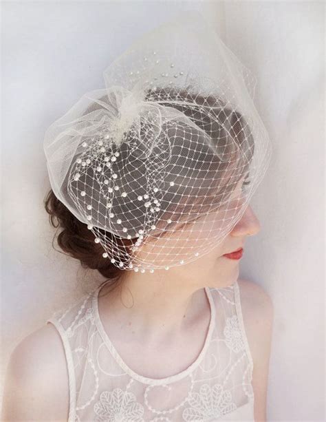 Birdcage Veil With Pearls Tulle Russian Veiling Ivory Etsy Wedding
