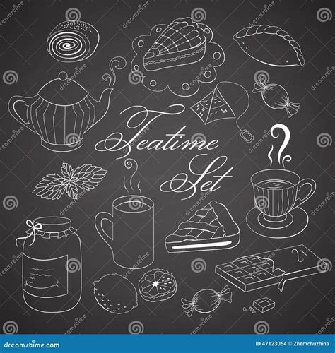 Handdrawn Teatime Set On Black Chalkboard Stock Vector Illustration
