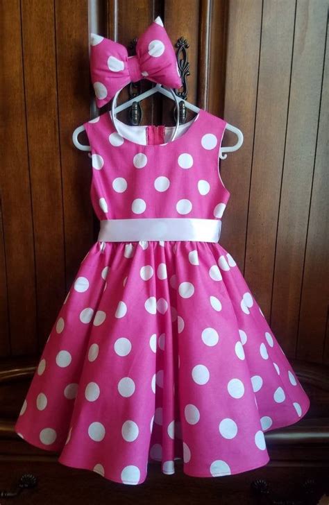 100 Cotton Pink Minnie Mouse Skater Polka Dot Dress With Etsy Dot