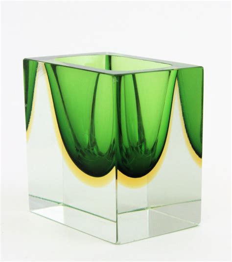 Flavio Poli Seguso Murano Green Yellow Sommerso Faceted Art Glass Bowl For Sale At 1stdibs