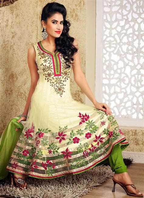 Off White Resham Enhanced Churidar Suit Indian Anarkali Dresses Bridal Anarkali Suits Anarkali