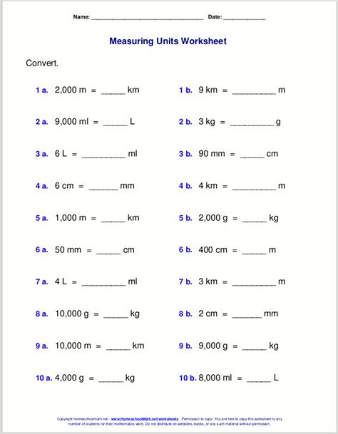 Metric Conversion Worksheet 3rd Grade