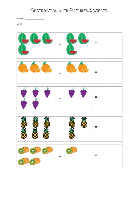 20 Subtraction Worksheets With Pictures For Kindergarten Printable Free