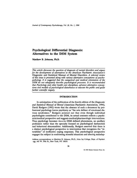 Pdf Psychological Differential Diagnosis Alternatives To The Dsm System