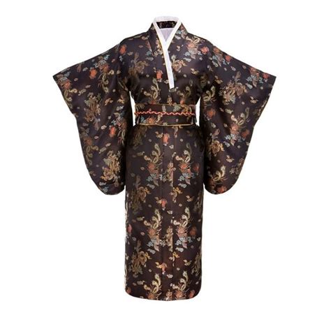 Best Quality Black Japanese Women Traditional Silk Kimono With Obi