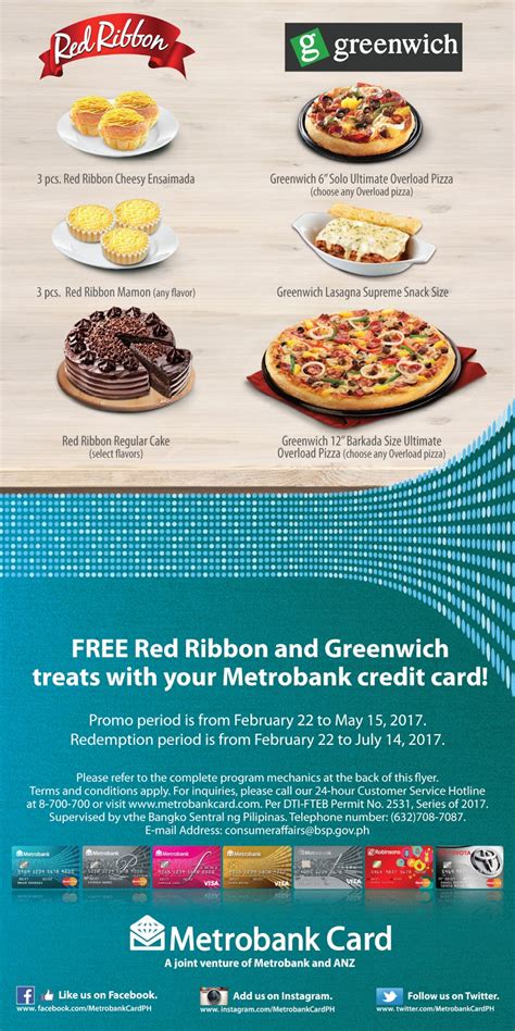 Maybe you would like to learn more about one of these? Metrobank Credit Cards: Free Red Ribbon and Greenwich Treats - You Should Knows