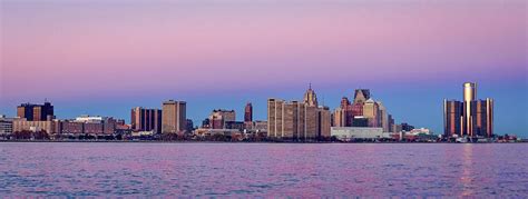 Detroit Michigan Skyline Sunset Panoramic Photograph By Michelle