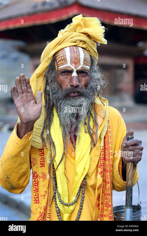 Nepal Kathmandu Durbar Square Portrait Of A Sadhu Hindu Priest Stock