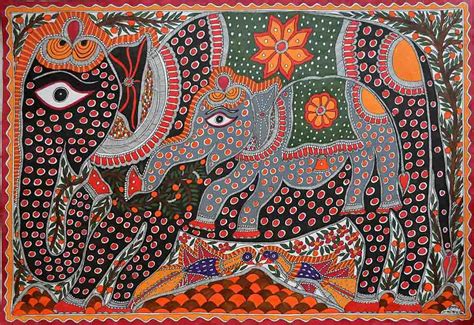 Madhubani Painting From Mithila Bihar India Artist Baua Devi