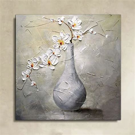 Large White Flowers And Vase Pictures Painting Modern Home Decor Wall Art