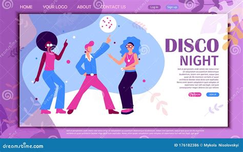 Disco Night Banner With Dancers Retro Dance Party Stock Vector
